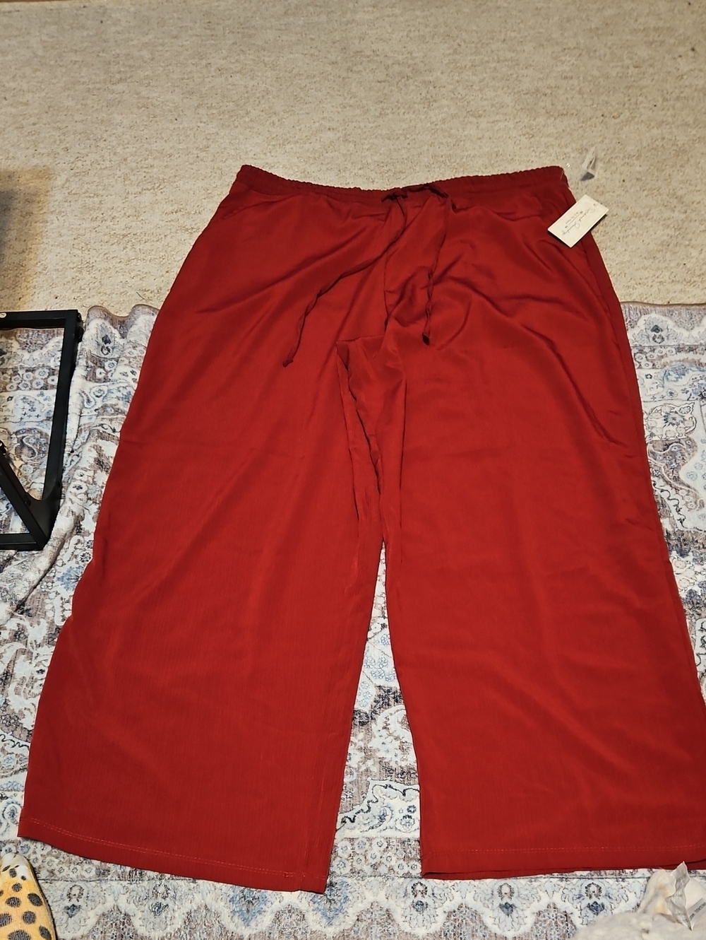 French Laundry Wide-Leg Pull-On Pants in Brick Red
